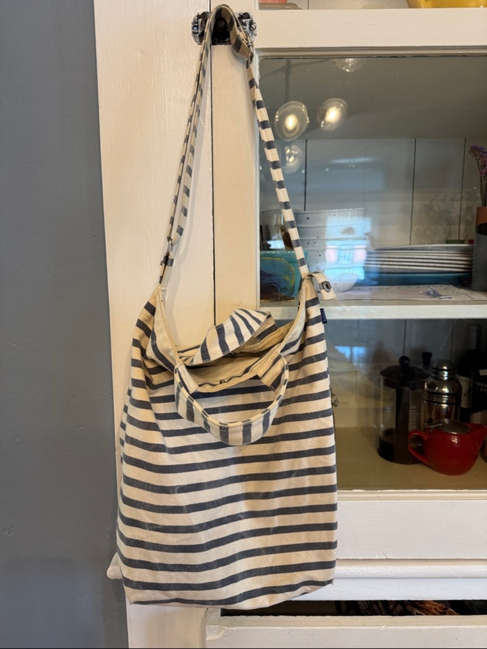 Baggu Striped Canvas Duck Bag in Blue and Cream